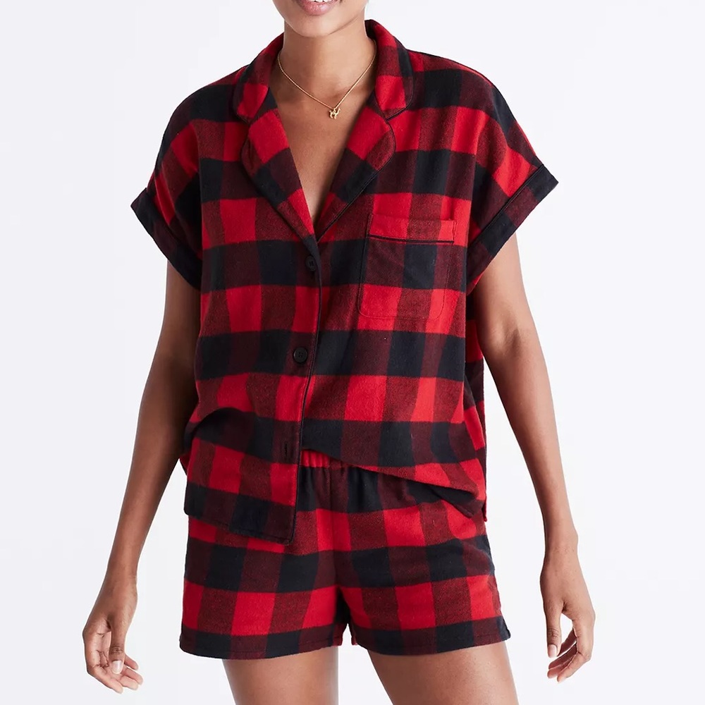 Madewell Flannel Bedtime Buffalo Checkered Button Down Sleep Pajama Set